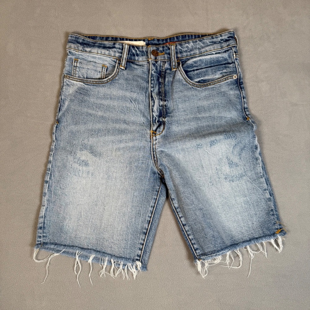 Pilcro‎ Anthropologie Denim Shorts Jorts 27 High Rise Raw Hem Distressed Bermuda